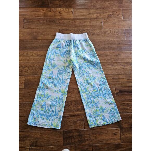 Lilly Pullizter Tropical Linen Palazzo Wide Leg Pants Women's Size XS Resort - Picture 10 of 11